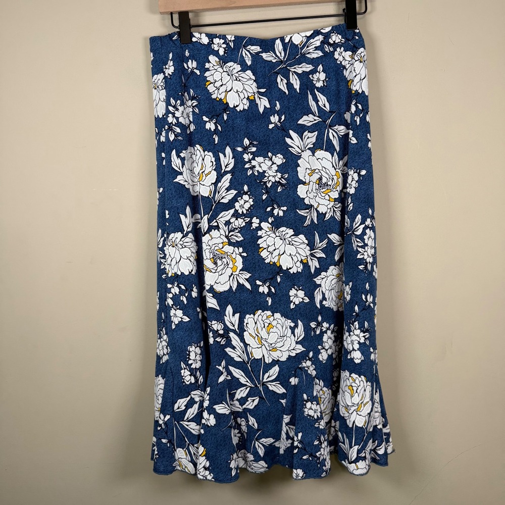 SJS Blue Floral Midi Skirt Medium